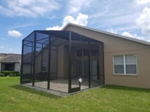 Bronze gable screen enclosure, no kick plate, pavers